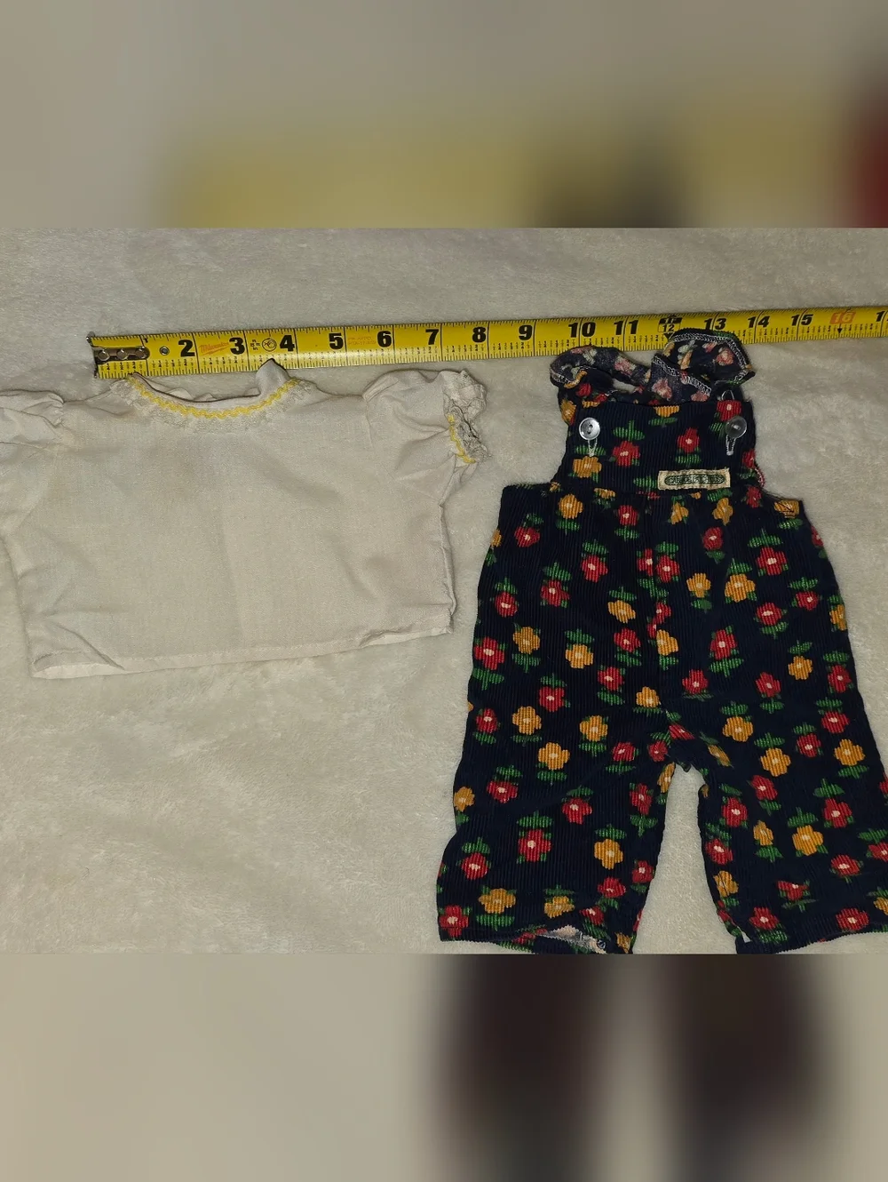 Vintage Cabbage Patch Kids Clothes Corduroy Floral Overalls White Ruffle Shirt